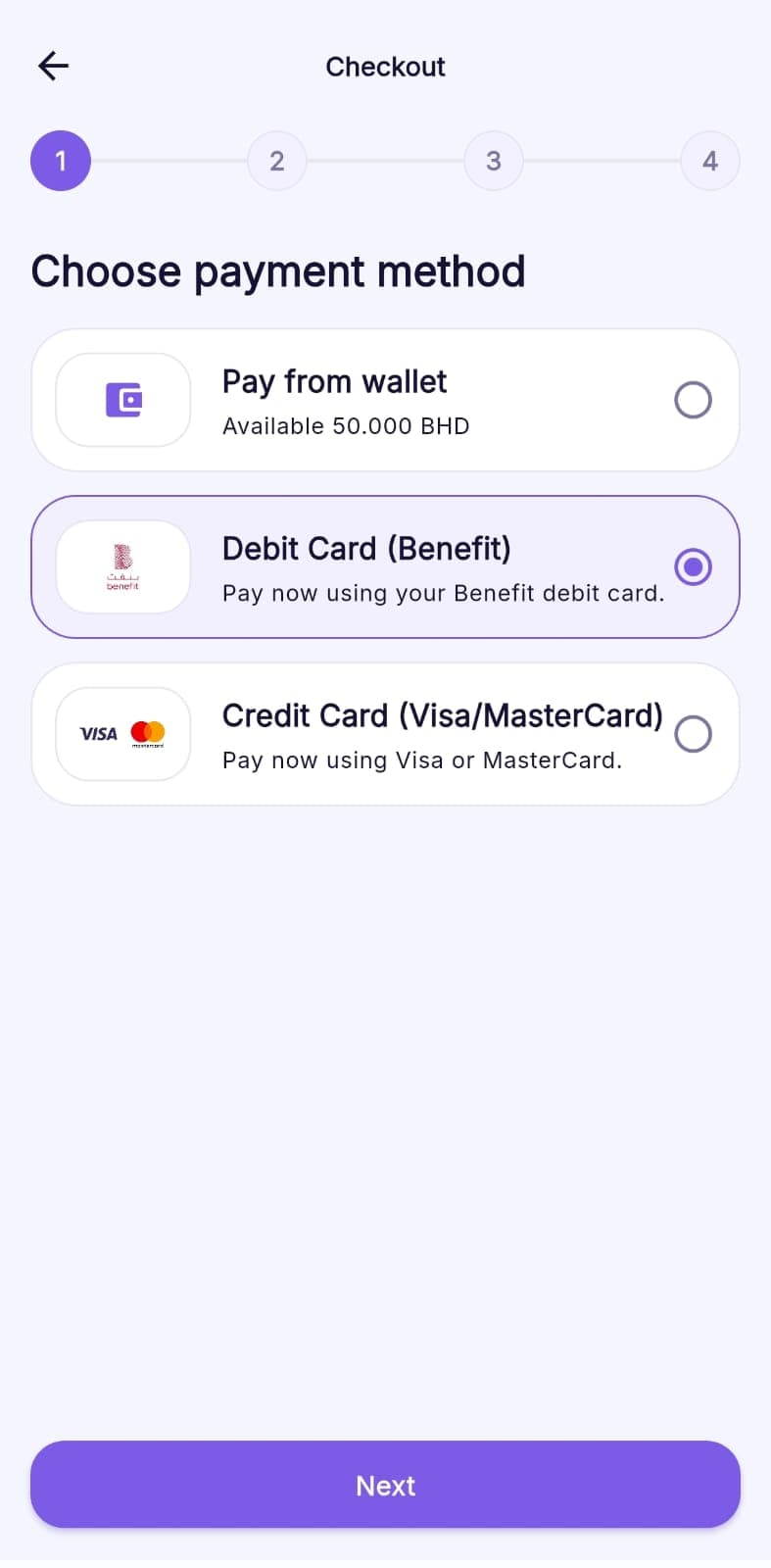 Eitimad app: Payment methods